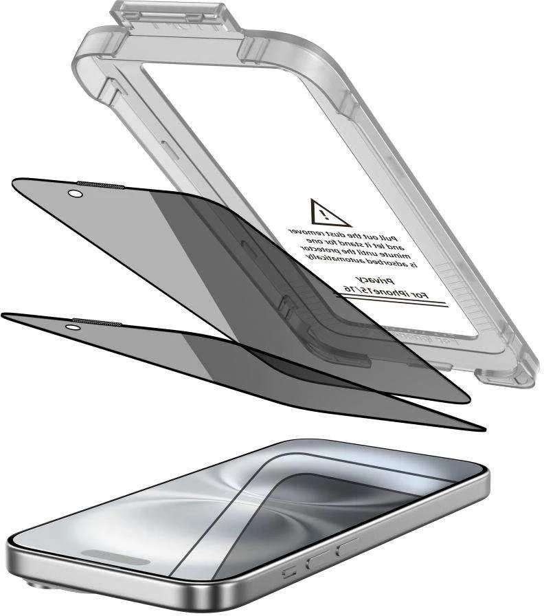 „Tech-Protect Quick Set Spy+“ privatumo stiklų, skirtų „iPhone 15“ / „16“, 2 vnt. pakuotėje