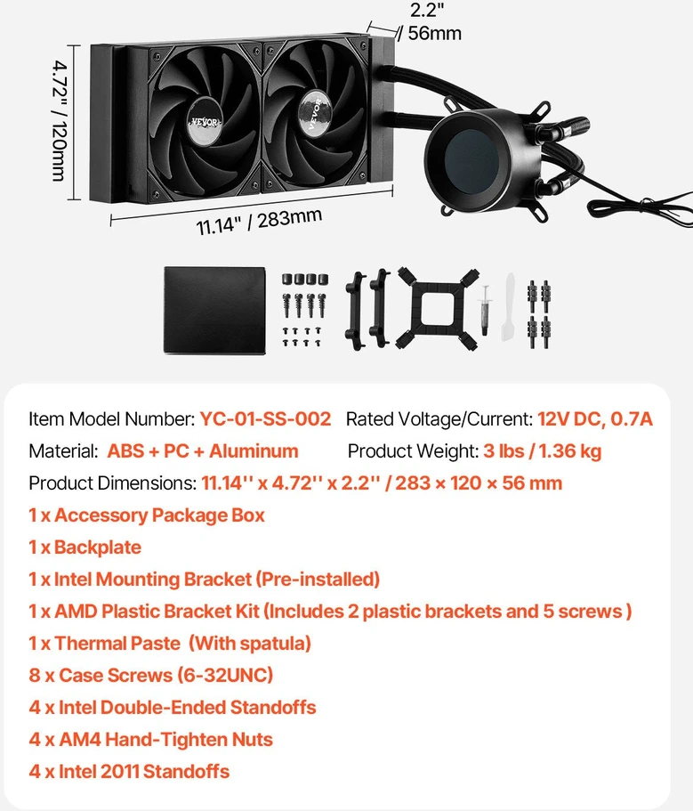 Vevor Vandens aušintuvas su 120 mm ventiliatoriais Intel AMD