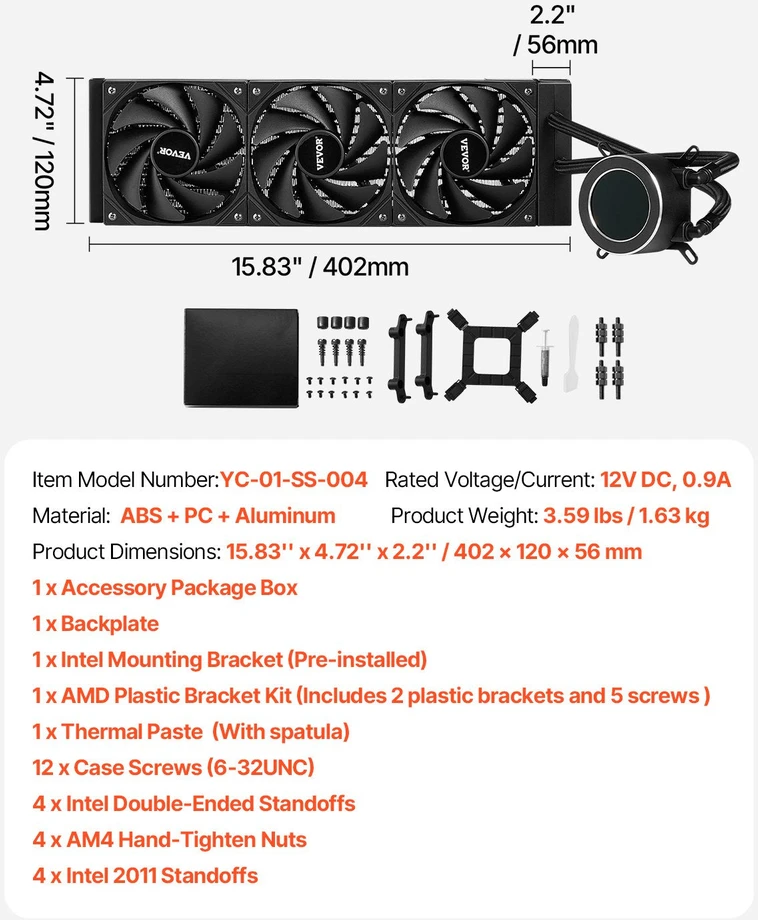 VEVOR Skystas CPU aušintuvas su 3 ventiliatoriais