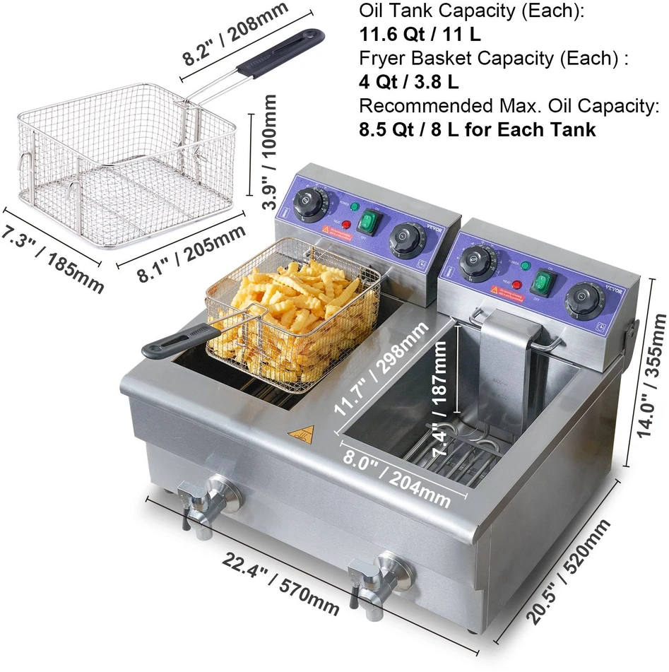 VEVOR Elektrinė dviguba gruzdintuvė, 6000W
