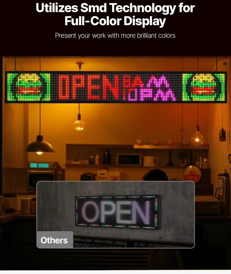 VEVOR 52 cm x 8 cm programuojama LED reklaminė lenta
