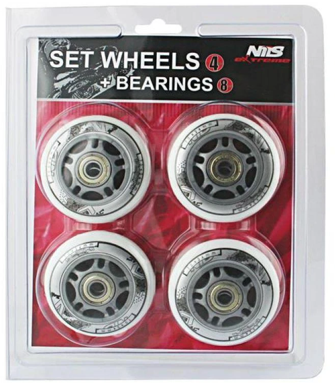 PU 64x24 82A Baltas (4 vnt.) + ABEC-7 (8 vnt.) NILS EXTREME KOMPLEKTAS