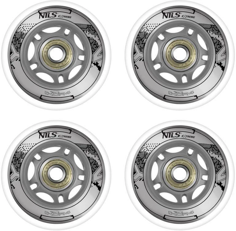 PU 64x24 82A Baltas (4 vnt.) + ABEC-7 (8 vnt.) NILS EXTREME KOMPLEKTAS