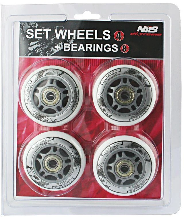 PU 70x24 82A Baltas (4 vnt.) + ABEC-7 (8 vnt.) NILS EXTREME RINKINYS