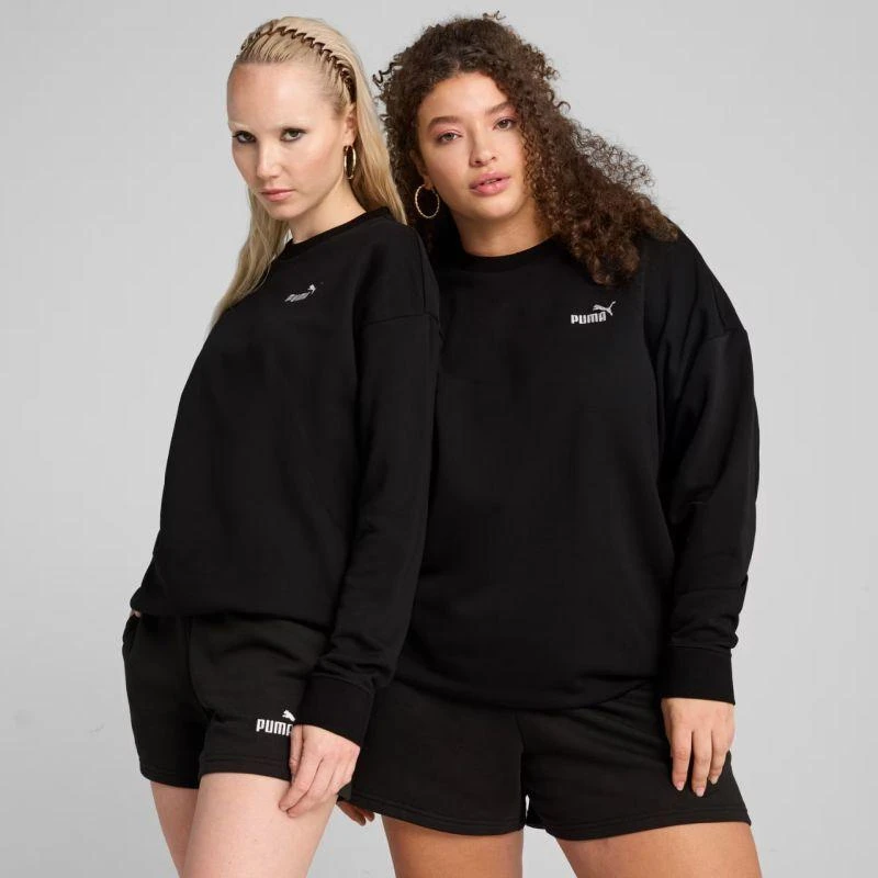 Puma Moterims ESS Mažas 11 logotipas Laisvo kirpimo džemperis su apvalia apykakle Juoda 684975 01