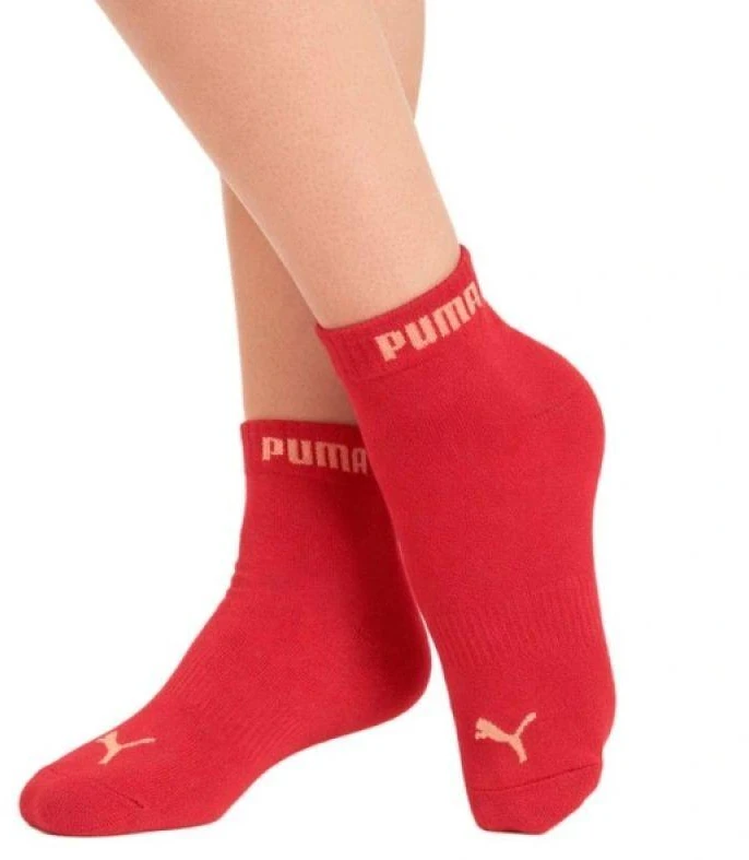 Puma moteriškos trumpos kojinės, 3 poros, medvilninės, rožinės/raudonos/baltos