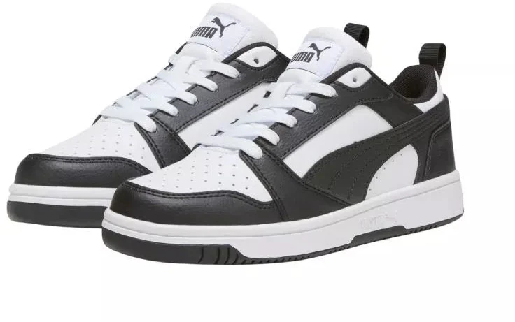 Puma Rebound V6 Lo Mid vaikiški batai balti ir juodi 393833 01