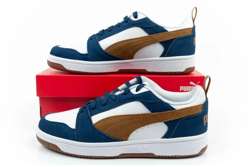 Puma Rebound v6 vyriški sportiniai kedai – madingi, patogūs, balti, tamsiai mėlyni, rudi