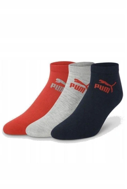 Puma vyriškos medvilninės trumpos kojinės, 3 porų pakuotė, pilka/raudona/tamsiai mėlyna