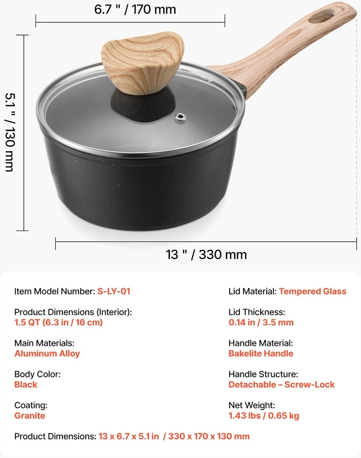 VEVOR 1.5 l troškinimo puodas su dangčiu