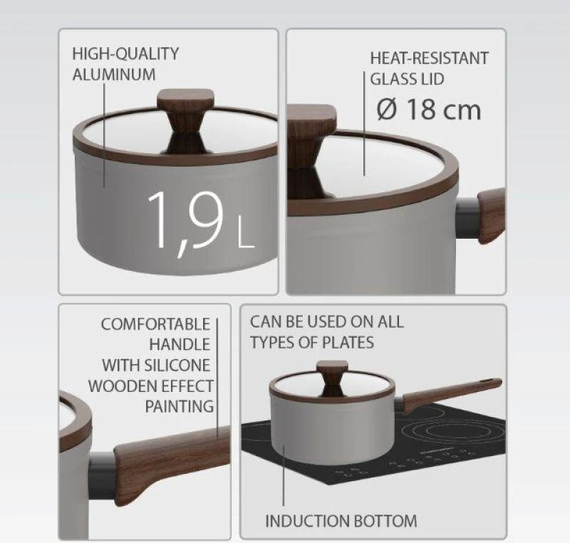 18cm saucepan su dangčiu, 1.9L MR-1211-18S MAESTRO pilkas
