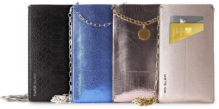 PURO GLAM Chain - Universal dėklas skirtas with 2 card slots w / auksinis chain XL mėlynas
