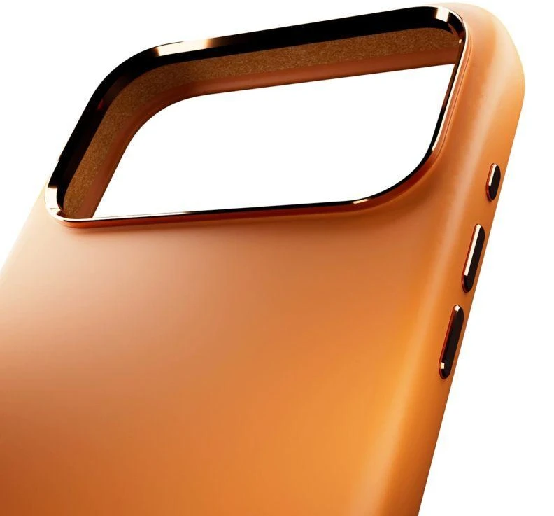Puro Icon Mag Pro dėklas iš skysto silikono, skirtas iPhone 17 Pro Max, suderinamas su MagSafe, su kameros apsauga ir aliumininiais mygtukais – Oranžinė