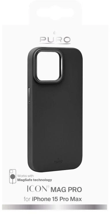 Puro Icon Mag Pro MagSafe silikoninis dėklas iPhone 15 Pro Max - juodas