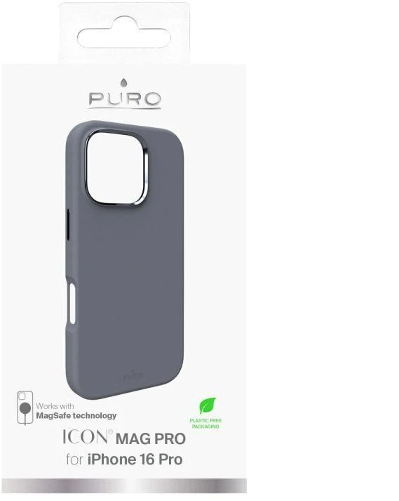 Silikoninis Puro Icon Mag Pro MagSafe Apple iPhone 16 Pro – dėklas telefonui pilkos spalvos