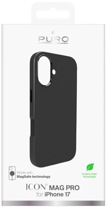 Puro Pure Icon Mag Pro Liquid Silicone dėklas skirtas Apple iPhone 17, MagSafe Compatible, with Camera Protection and Aluminum Mygtukai – juodos spalvos