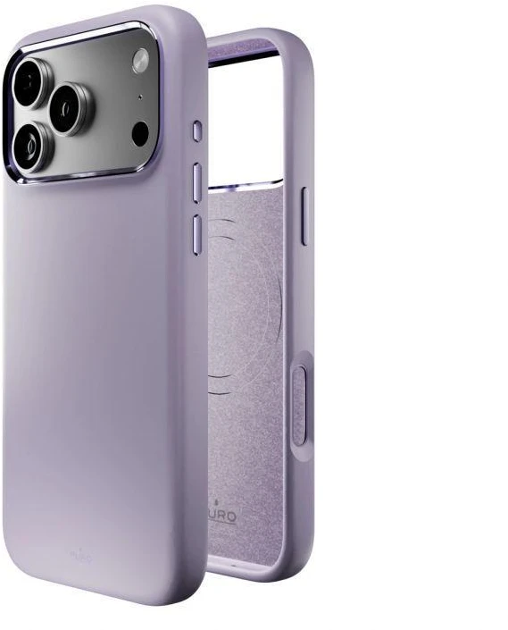 Puro Icon Mag Pro skysto silikono dėklas, skirtas iPhone 17 Pro Max, suderinamas su MagSafe, su kameros apsauga ir aliuminio mygtukais – Rožinis