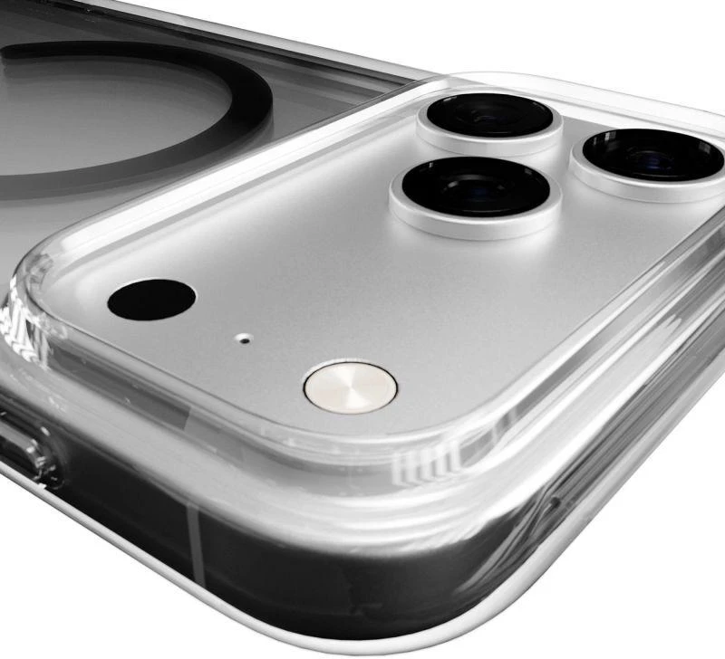 Puro Lite Mag TPU+PC dėklas, suderinamas su „MagSafe“, skirtas „iPhone 17 Pro Max“ – skaidrus su pilku žiedu