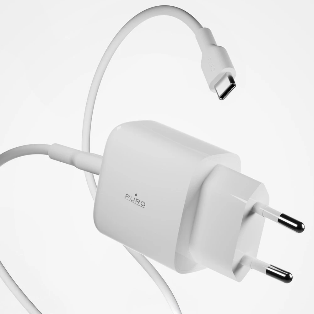 Puro PROLITE 30 W sieninis įkroviklis su USB-A ir USB-C jungtimis, baltas