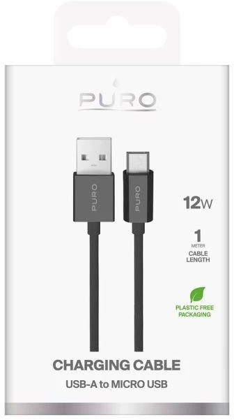Puro TPE 12W USB-A – microUSB 1m kabelis – juodos spalvos