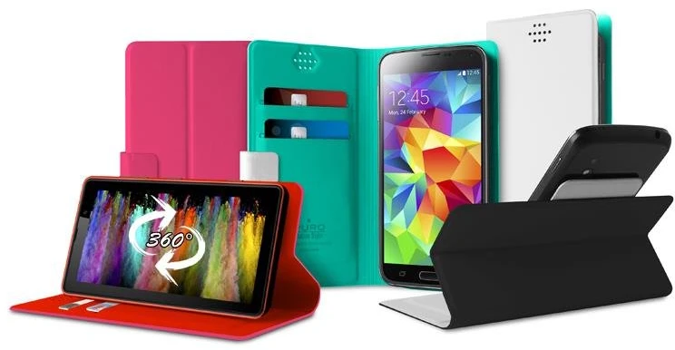 Dėklas PURO Uniwallet Bi-Color - Universal 360 ° swivel case with card slots, dydis XXL baltas
