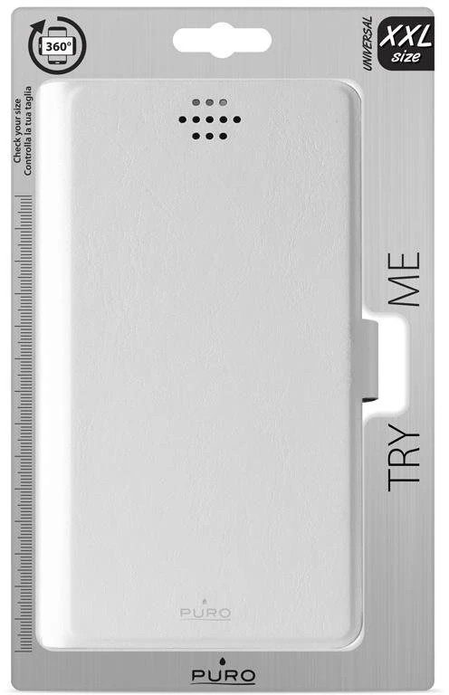 Dėklas PURO Uniwallet Bi-Color - Universal 360 ° swivel case with card slots, dydis XXL baltas