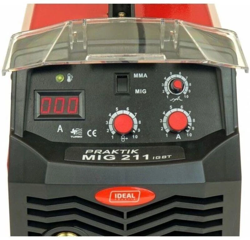 Ideal PRAKTIK MIG 211 MMA Digital - Pusiau automatinis FLUX/MIG-MAG/MMA suvirinimo aparatas, min. suvirinimo srovė: 30A, maks. suvirinimo srovė: 200A, nominali galia: 6,2 kW, maitinimo šaltinis: 230V