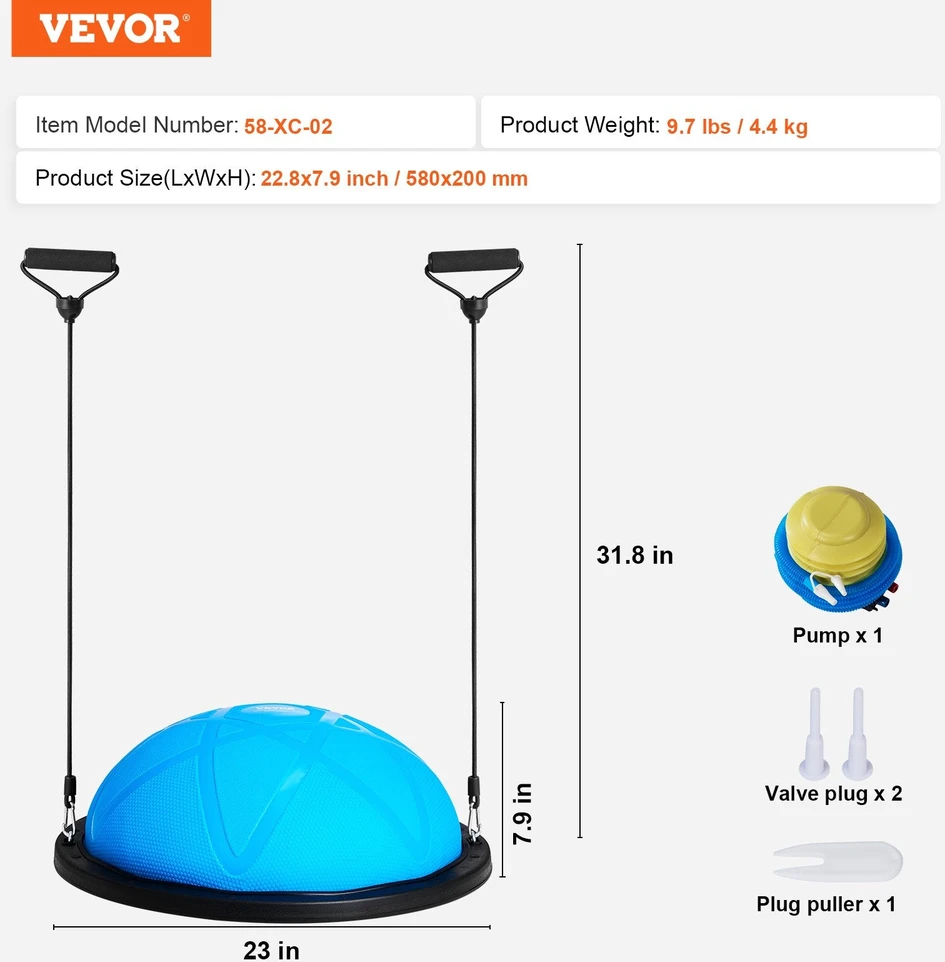 VEVOR 58 cm pusė treniruoklio kamuolio su elastingomis juostomis