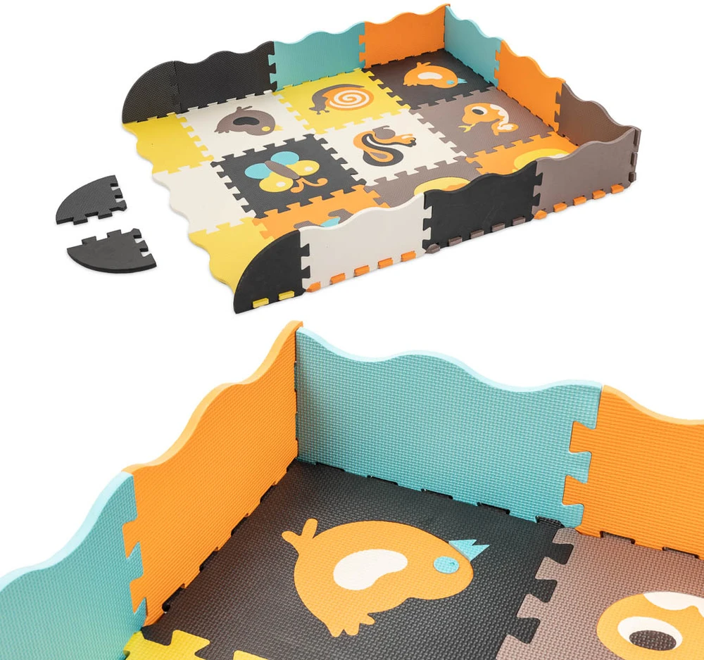 Ikonka Putplasčio dėlionės kilimėlis / žaidimų kilimėlis vaikams 25vnt. spalvoti gyvūnai 114cm x 114cm x 1cm