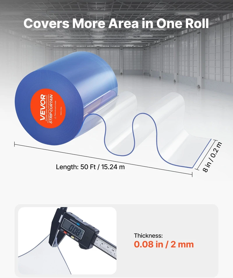 VEVOR PVC užuolaidų durų uždanga 50' x 20 cm vėsinimo įrenginiams