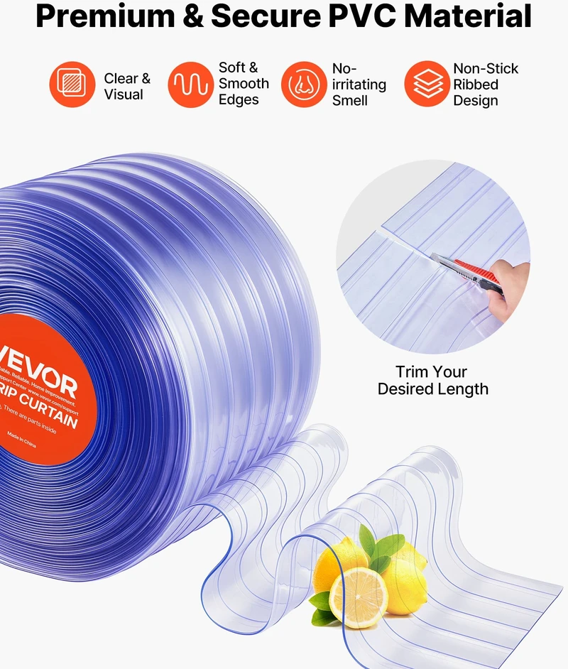 VEVOR Skaidrios PVC juostų užuolaidos 30.8 m x 30.5 cm
