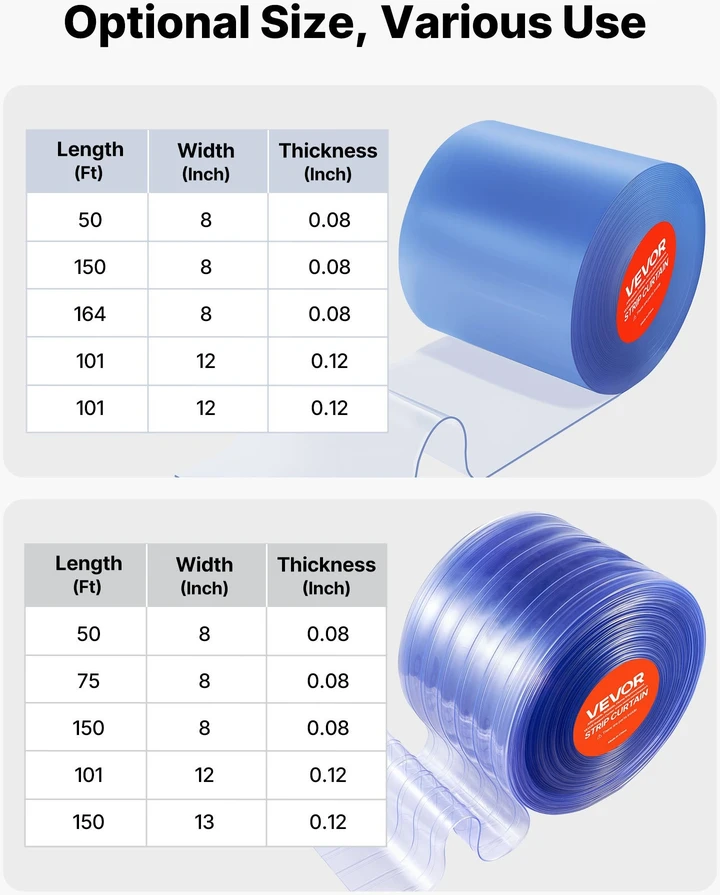 VEVOR Skaidrios PVC juostų užuolaidos 30.8 m x 30.5 cm
