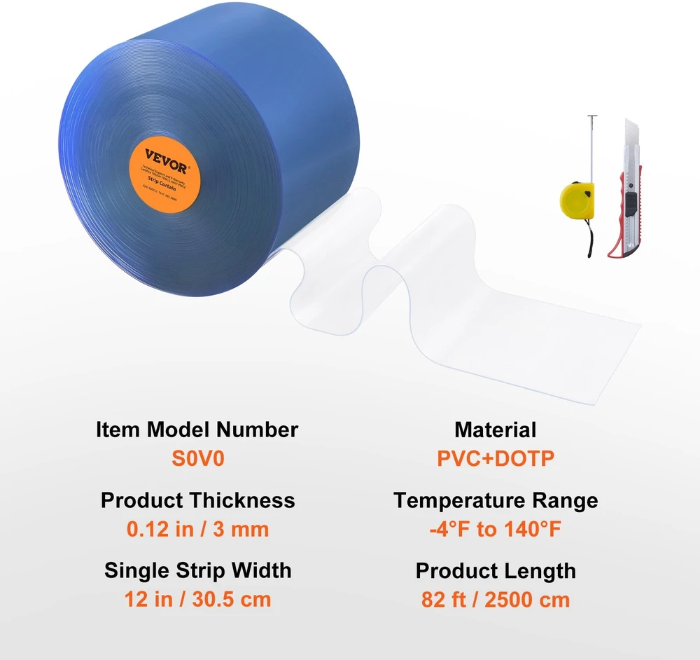 VEVOR PVC juostinės durys 2500 cm x 30,5 cm vėsintuvams