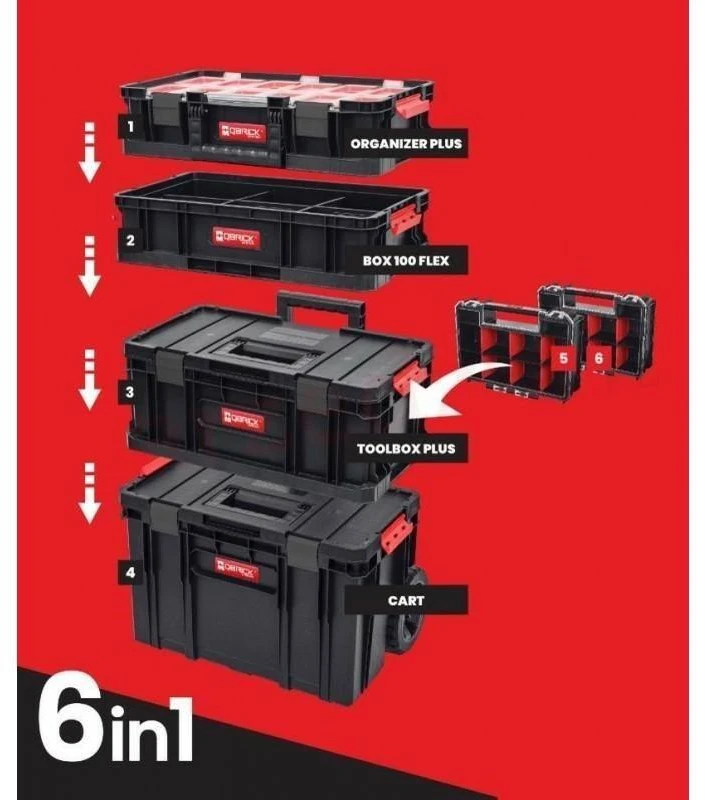 Q-Brick Mobili įrankių dėžė ant ratukų System Cart Two 6in1