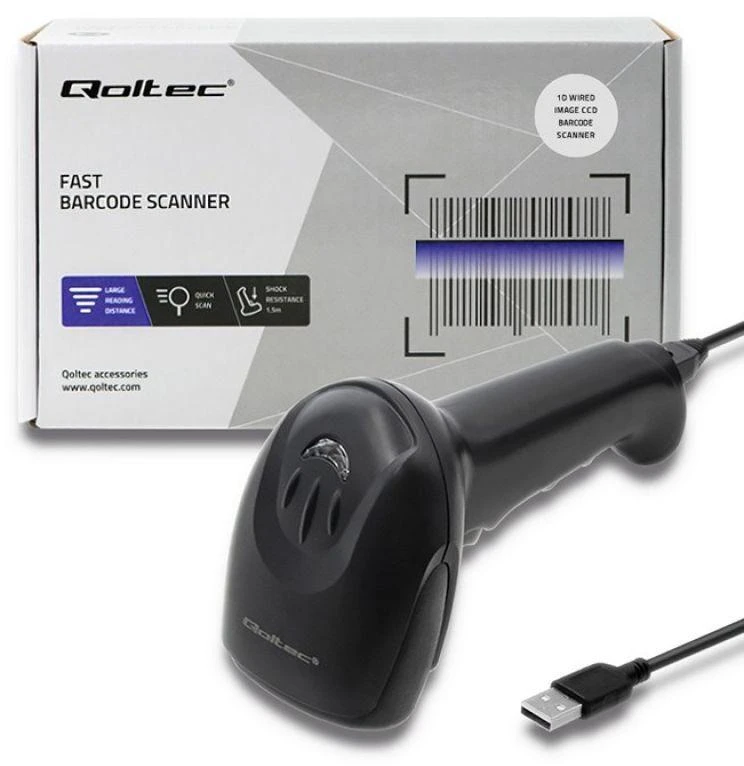 QOLTEC 50866 Barcode scanner 1D CCD USB Juodas