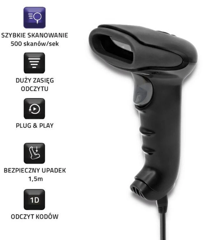QOLTEC 50866 Barcode scanner 1D CCD USB Juodas