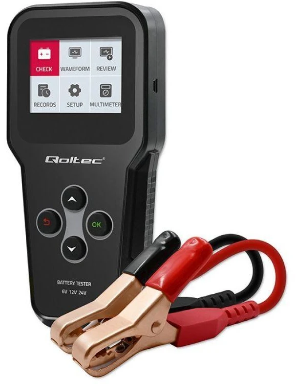 „Qoltec“ skaitmeninis akumuliatorių testeris 3in1 su LCD ekranu | Angliškas meniu | 6V | 12V | 24V | 10Ah–200Ah