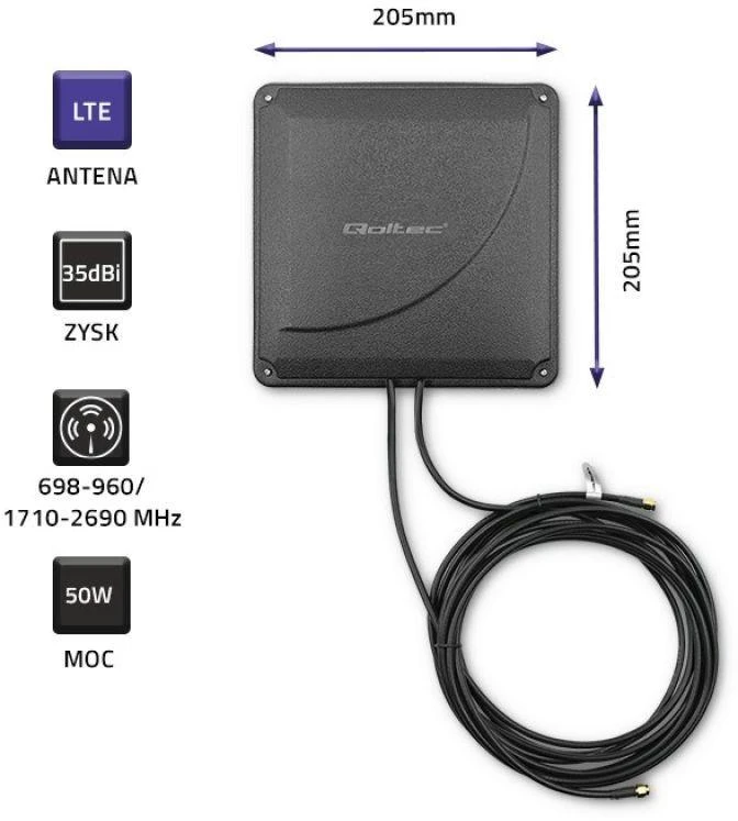 Ryšio stiprintuvas Qoltec Antenna 4G LTE DUAL MIMO booster | 35 dBi | 50W | 2x SMA male