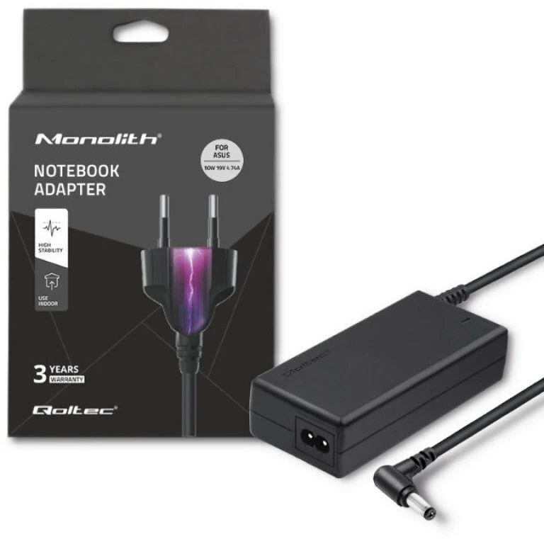 Ausinės Qoltec 50070.90W nešiojamojo kompiuterio maitinimo šaltinis (19 V; 4,74 A; 90 W; 5,5 mm x 2,5 mm)