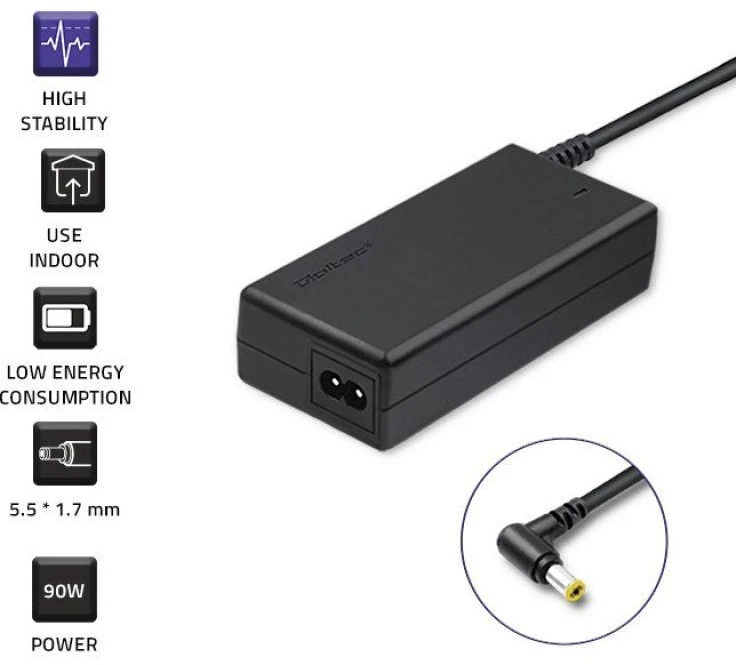 QOLTEC 50087 Nešiojamas kompiuteris AC power adapter Acer 90W 4.74 A 19V 5.5x1.7