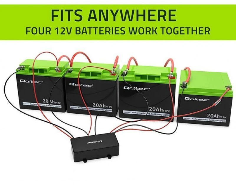 Qoltec 51098 Įtampos balansavimo įrenginys 48 V akumuliatoriams 4 x 12 V | 10 A | LiFePO4 AGM GEL