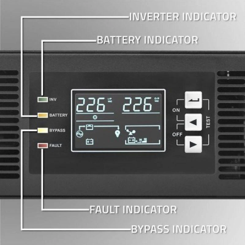 QOLTEC 52285 nepertraukiamo maitinimo UPS, skirtas RACK / 1kVA / 1000W / Galios koeficientas 1,0 / LCD / EPO / USB / On line