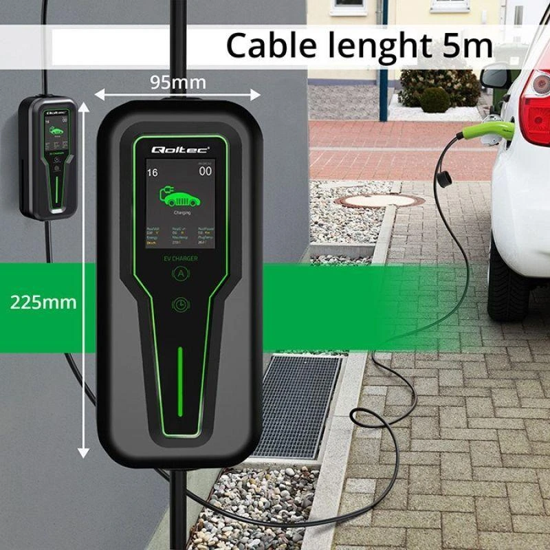 „Qoltec 2in1 Type2“ | 11 kW | 3 fazės | CEE 5 kontaktų | LCD | Nešiojamas | Sieninis įkroviklis | 5 m