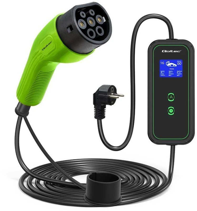 Qoltec Mobilna kroviklis automobiliui elektrinis EV su 2in1 reguliavimas Type2 | 3,5 kW | 230V | Wifi | LCD | Nešiojamas | Wallbox | 5 m