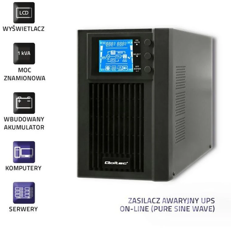 Maitinimo šaltinis Qoltec 53042 (MT, 1000VA)