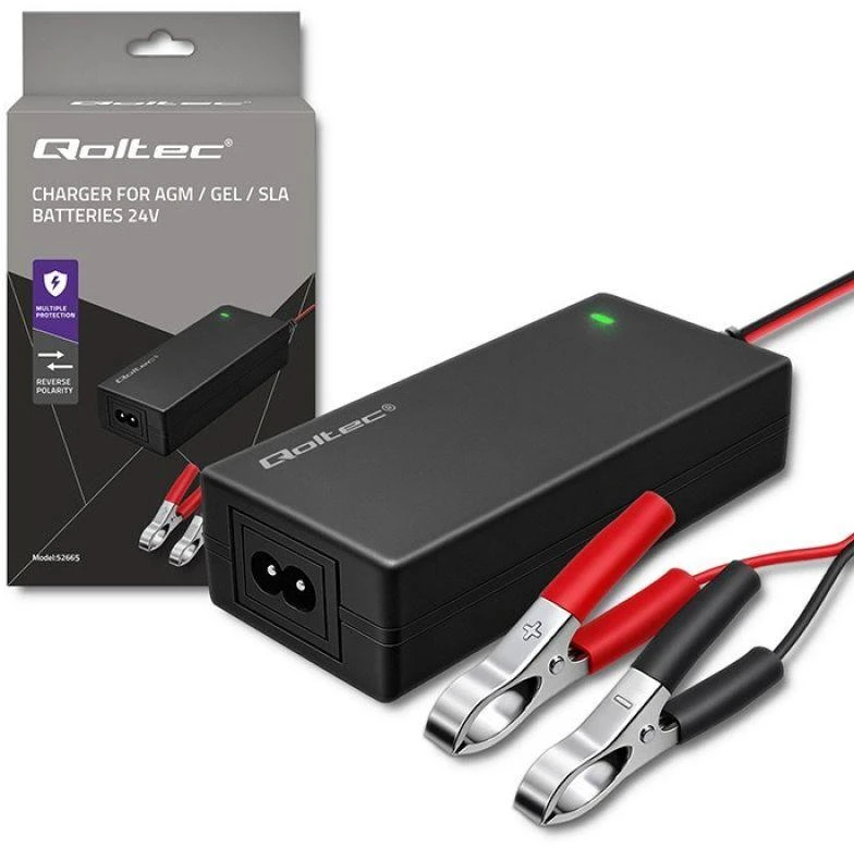 Qoltec 52665 automatinis AGM GEL STD akumuliatorių įkroviklis | 24 V įkroviklis | 2 A | 48 W | LED | 1,8 m laidas