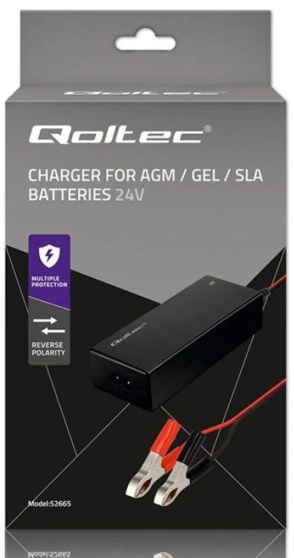 Qoltec 52665 automatinis AGM GEL STD akumuliatorių įkroviklis | 24 V įkroviklis | 2 A | 48 W | LED | 1,8 m laidas
