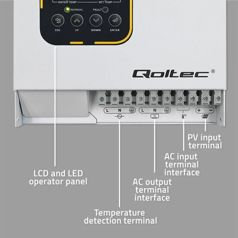 QOLTEC 53872 saulės inverteris vandens šildymui ECO Solar Boost MPPT BYPASS LCD 4kW