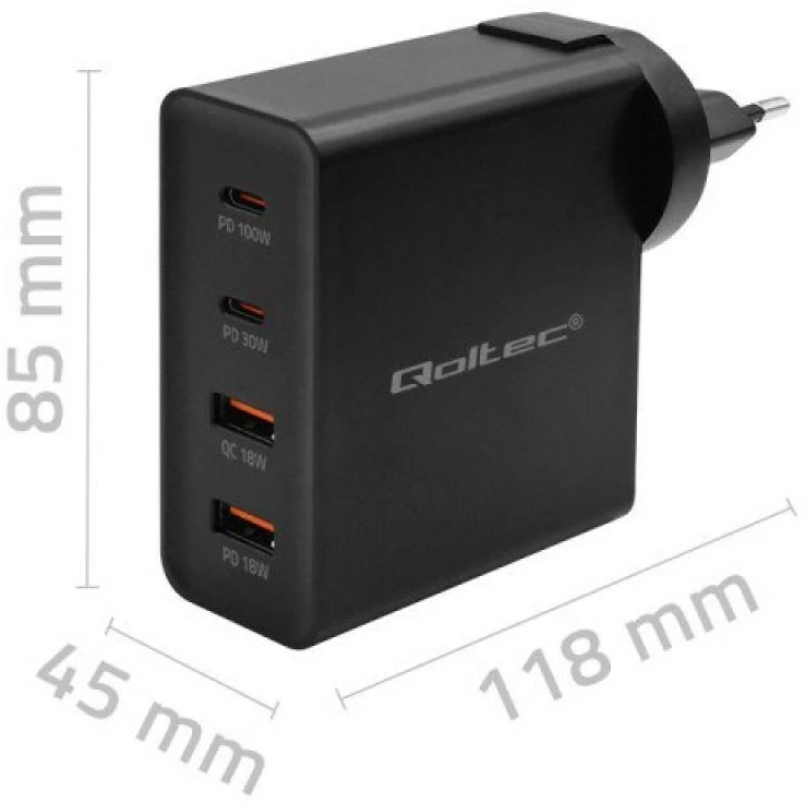 Adapteris Įkroviklis gan power pro 2xusb-c 2xusb 130w 5-20v 1.5-5a pd juodas Qoltec