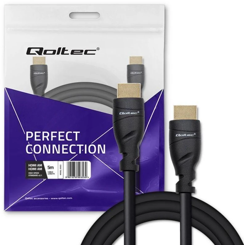 Qoltec 50353 HDMI v2.1 kabelis Itin didelės spartos 8K | 60Hz | 26AWG | AUKSAS | 5 m